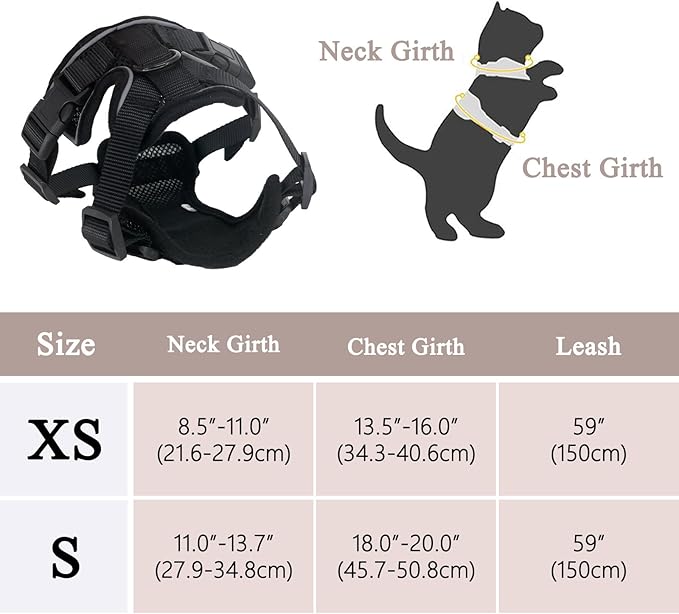 Cat Harness and Leash, Adjustable Breathable Vest Escape-Proof with Reflective Strips for Small Cats & Puppies Black S