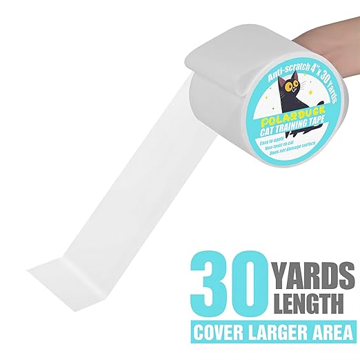 Polarduck Anti Cat Scratch Tape: 4 inches x 30 Yards Cat Training Tape 100% Transparent Clear Double Sided Cat Scratch Deterrent Tape Furniture Protector for Couch, Carpet, Doors, Pet & Kid Safe