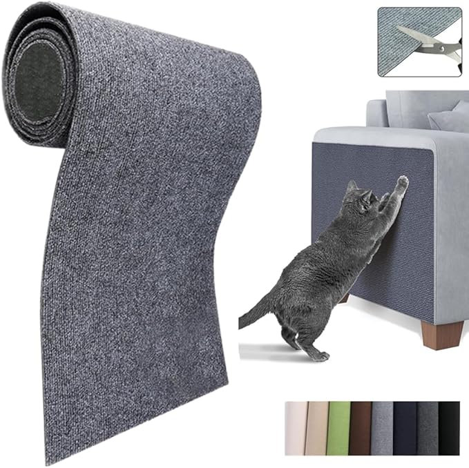 Cat Scratch Furniture Protector Mat DIY Cat Scratch Pad Self-Adhesive, Pet Scratching Post Cat Scratcher Carpet Anti Cat Scratch for Cat Tree/Door/Couch (Dark Gray, 11.8 * 11.8 inch)