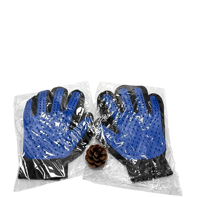 Pet Grooming Glove(1 Pair), Blue and Black, Deshedding Brush Mitt for Dogs and Cats