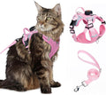 Cat Harness and Leash Set with AirTag Holder: Upgraded Escape Proof Vest with Lead for Small Dog Puppy Large Cat Walking，Soft Breathable Mesh Coat with Reflective Strip (Pink, XL)
