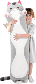 Mewaii Long Cat Plush 5 Sizes, 120% Extra Filling Giant Plushness Kids Body Pillow, Kawaii Cute Grey Cat Stuffed Animals Plushies, Big Long Body Pillow Cat Plush Gift for Girls 44”