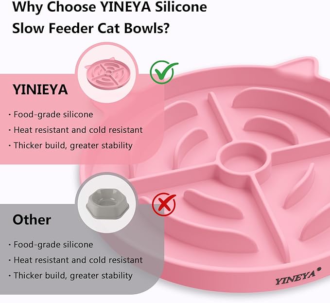 YINEYA 2 Pcs Silicone Slow Feeder Cat Bowl, Cat Slow Feeder for Food Training, Interactive Puzzle Bowls for Puppy, Kitten Dishes to Prevent Overeating, Treat Toys Suitable for Dry and Wet Food