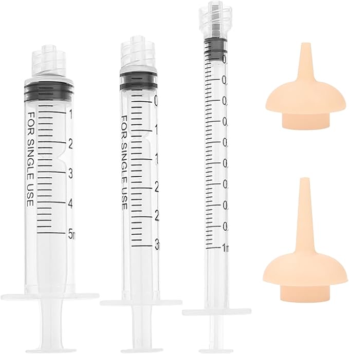 Pet Feeding Syringe with Nipple, Silicone Feeding Tools for Kitten Puppy Feeding Syringe for Newborn Cat Dog Small Animals Rabbits (1ml+3ml+5ml+2 Nipple)