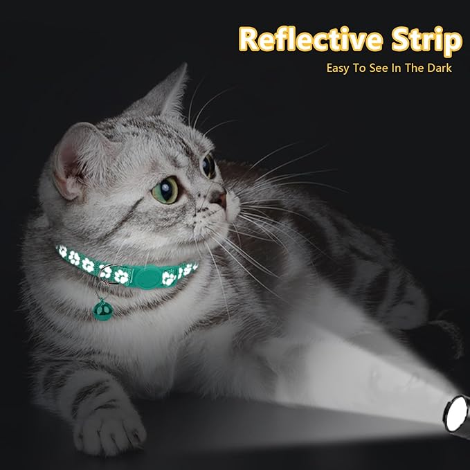 Taglory Reflective Cat Collar Breakaway with Bell, High Visibility Night Strip, Lightweight Adjustable Nylon Collar for Boy Girl Cats, 2 Pack, 7.5-12.5 Inch, Turquoise
