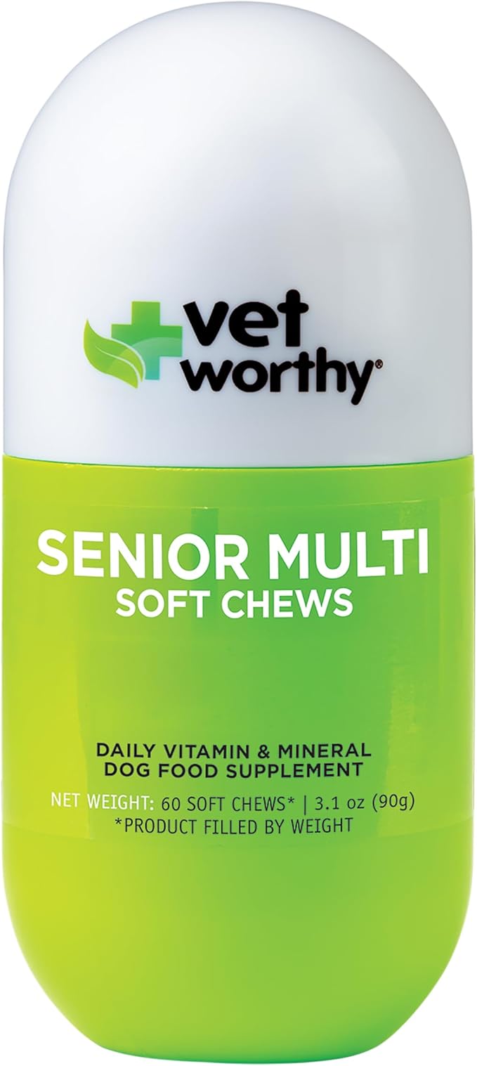 Vet Worthy Senior Multi Soft Chews - Daily Multivitamin for Dogs - Supports Longevity, Mobility & Vitality - Senior Dog Multivitamins Chewable for Skin and Coat Health - Multi Vitamins for Dogs -60 Ct