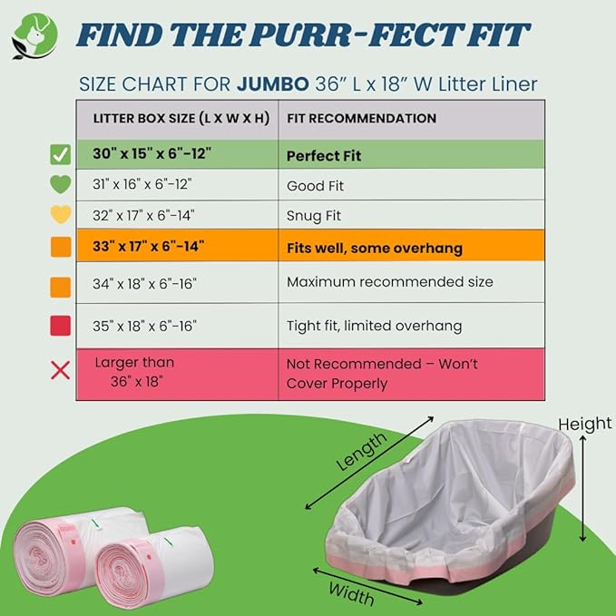 Cat Litter Box Liners - 100% Compostable - Drawstring Close - Scent Free - Jumbo Size XL (36" L x 18" W) - 40 Micron (1.6 Mil) Heavy Duty - 20 Count - Scratch, Tear & Leak Resistant