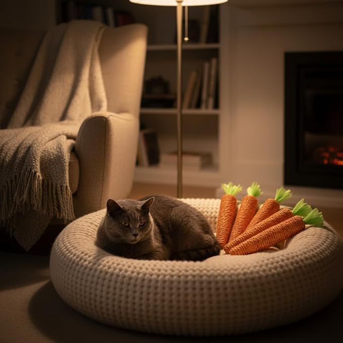 2 Pcs Orange Natural Interactive Sisal Carrot Cat Toys,Cat Dental Chew Toy Kitten Teething Toys for Indoor Cats Interactive Toys