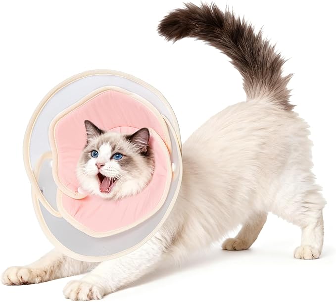 Soft Adjustable Cat Recovery Collar, Lightweight Waterproof Elizabethan Cone for Cats – Comfortable Protective Collar to Prevent Licking After Surgery, Grooming & Skin Care (Pink, S)