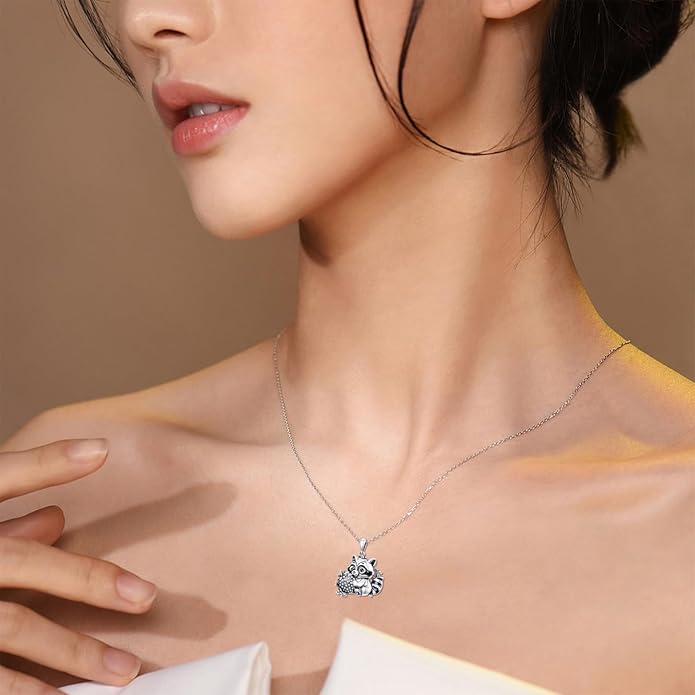 Guinea Pig/Raccoon/Butterfly/Panda/Hummingbird/Giraffe/Rabbit Necklace 925 Sterling Silver Animal Pendant Jewelry Gift for Women Mom