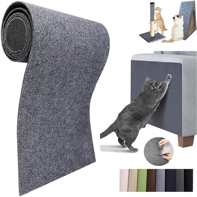 Cat Scratch Furniture Protector Mat DIY Cat Scratch Pad Self-Adhesive, Pet Scratching Post Cat Scratcher Carpet Anti Cat Scratch for Cat Tree/Door/Couch (Light Gray, 15.8 * 39 inch)