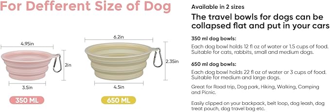 2-Pack, LeeRound Large Collapsible Dog Bowls, Food-Grade Silicone Collapsible Bowl, Travel Dog Bowls for Pet Cat Feeding Water and Food Camping&Hiking Meet Needs Different Scenarios Feeding Essentials
