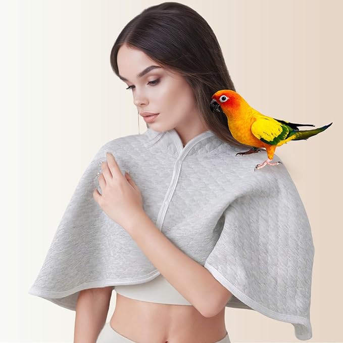 Parrot Anti-Scratch Shoulder Protector - Reusable Bird Diaper & Soft Cotton Bird Cape for Macaws, Cockatiels, Conures, Parakeets, Lovebirds and Finches (Gray, Large)