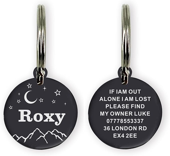 Dog Tags Engraved for Pets Personalized Dog Name Tags Dog ID Tags Small Cat Tags Large Dog Collar Tags Custom Text Stainless Steel Engraved on Both Sides(S Black)