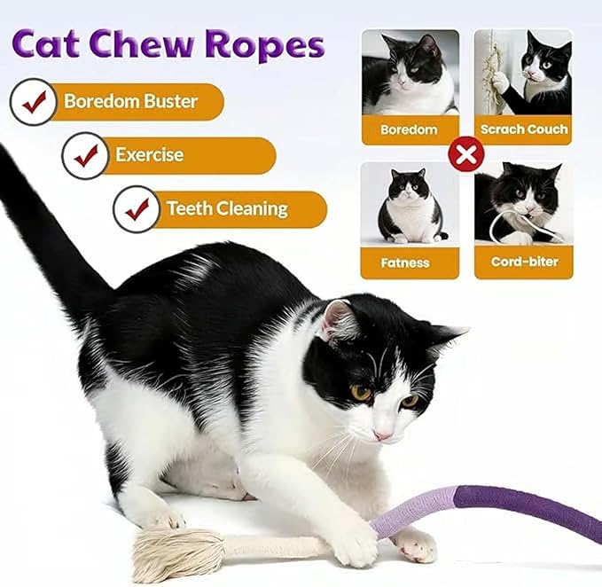 Catnip Chew Rope Toy – Natural, Safe Tooth Cleaner for Indoor Cats, 2026 New Cat Chew Rope, Catnip-Infused Organic Cotton Cat Chew Toys, Interactive Kitten Nip Toys & All Breeds (9PCS)