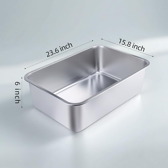 Stainless Steel Cat Litter Box - Large Metal High-Sided Pan for Cats, Pets, Non-Stick, Odor-Free, Easy to Clean, Splash-Proof, Durable (23.6" L x 15.8" W x 6" H)