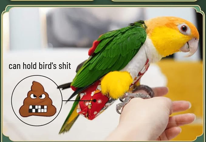 Bird Flight Suit Diapers for Monk Parakeets, Cockatiels - Parrot Clothes, Training Nappy Suit Liners (Small, Red-A)