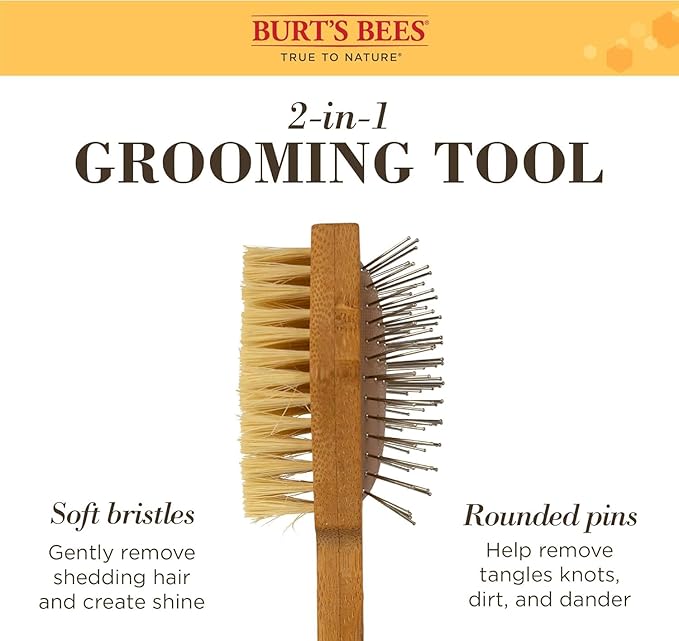 Burt's Bees for Pets Double Sided Pin & Hemp Bristle Dog Brush - Best All-Purpose Dog Brush to Reduce Shedding - For Long & Short Haired Large Dogs, Bamboo (Pack of 2)