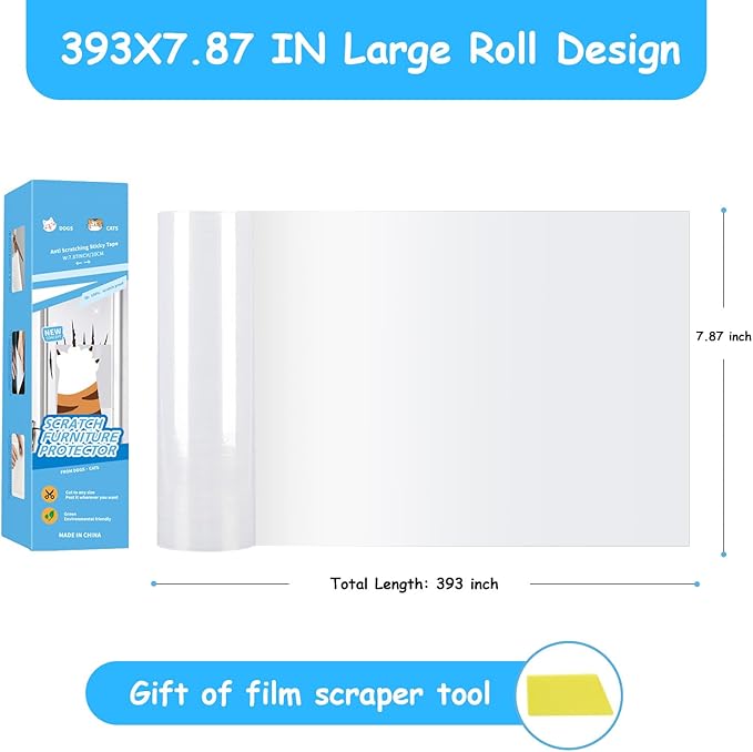 Goosheep Door Scratch Protector Door Dog Scratch Protector Dog Scratch Door Guard Pet Scratch Door Protector Couch Protector from Cat Claws Clear(7.9inch×393.7inch)