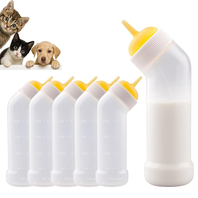 Pet Nursing Bottle for Newborn Animals,Kitten Bottle Feeding Kit Silicone Nipple for Kittens Puppys Rabbits Squirrel (Yellow, Medium)