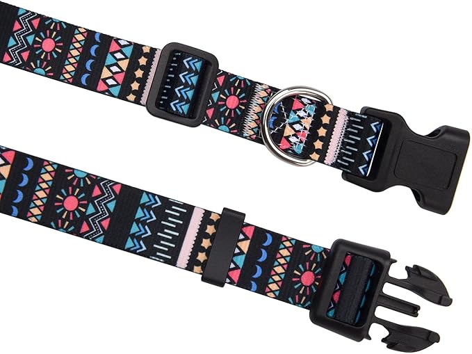 Dog Collar with Bohemia Floral Tribal Geometric Patterns - Soft Ethnic Style Collar Adjustable for Small Medium Large Dogs(Black Bohemia,S)