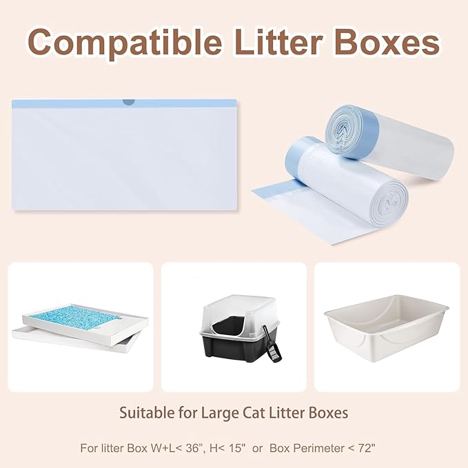 24 Pack Litter Box Liners Compatible with Safe Pets Scoopfree Cat Litter Box Tray Refill, Large Cat Waste Poop Bags with Anti-scratch Cardboard and Drawstring Heavy Tear-resistant- 37" x 16"