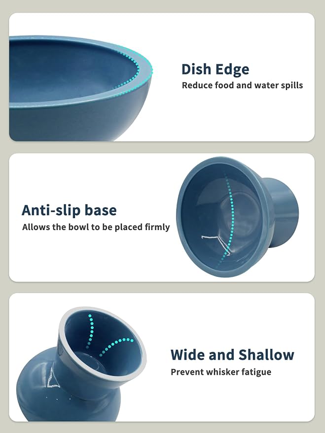 LoeJan Elevated Cat Food and Water Bowls Set, Extra Wide and Raised Ceramic Feeder, Anti-Vomit Whisker-Free Pressure Feeding Bowl for Kittens Adult Small Dogs (Deep Blue, Food Bowl)