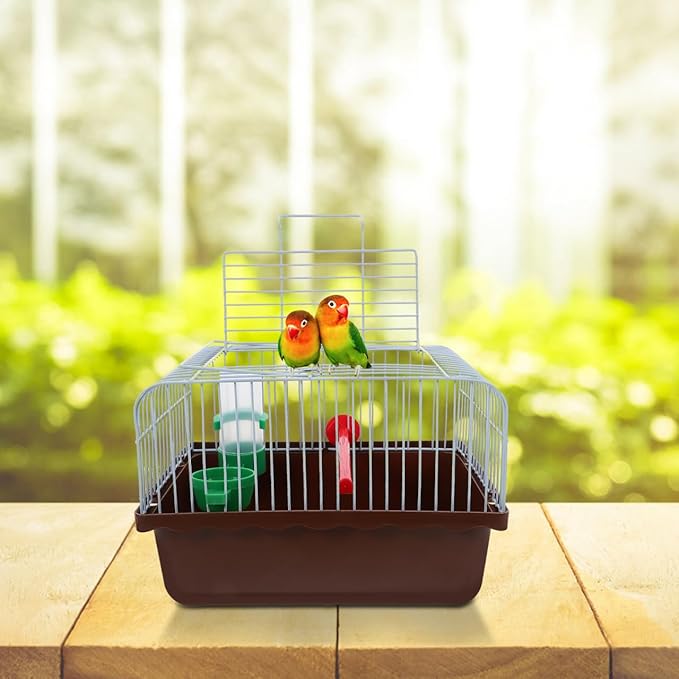 Toddmomy Portable Bird Cage with Perch Food Box and Water Dispenser Spacious Travel Carrier for Parakeet Finch Canary Small Birds 9.29X6.57X6.29 Inches