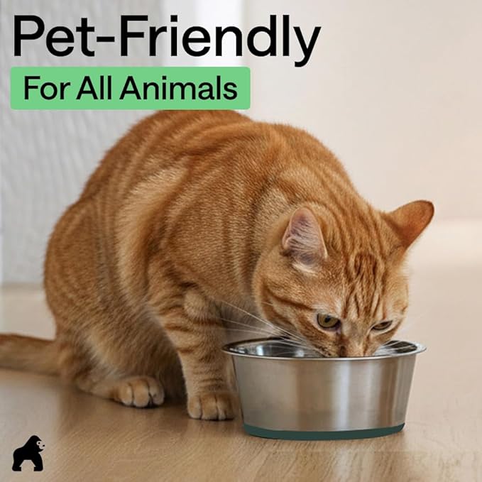 GORILLA GRIP Dog Bowls, Food Grade 304 Stainless Steel, Holds 6 Cups Each (48 fl oz) Food and Water Bowl for Feeding Dogs and Cats, Dishwasher Safe, Rust Resistant, BPA Free Rubber Base Set of 2 Green