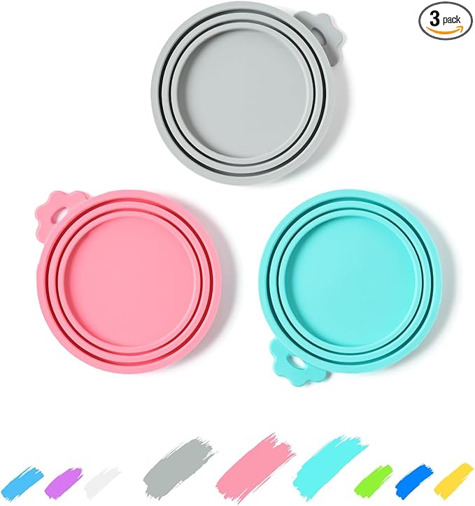 WePet Pet Food Can Covers, Silicone Lids, BPA Free, Dishwasher Safe, Fit Most Standard Size Canned Cat and Dog Food, 3oz/5.5oz/12.5oz/13.2oz, Cool Grey/Rose Pink/Turquoise