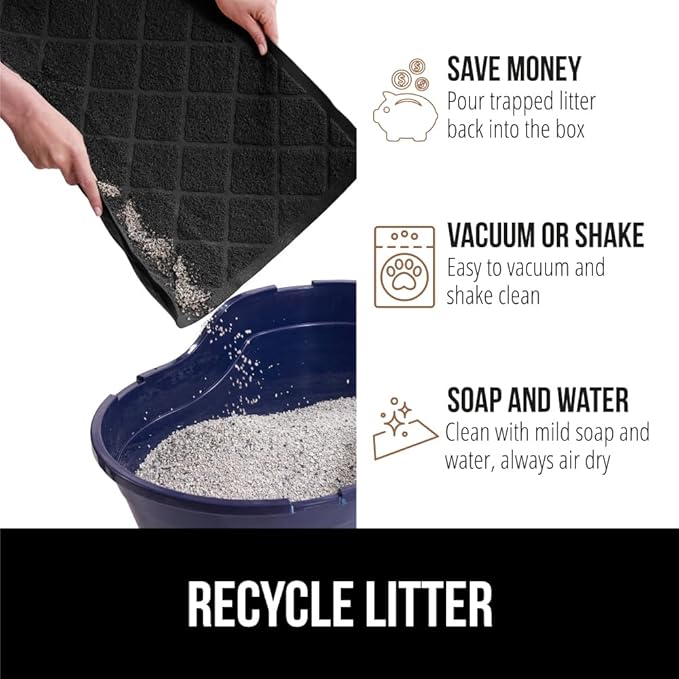 GORILLA GRIP Cat Litter Box Mat, 35x23 2 Pack, Water Resistant, US Designed Kitty Litter Trapping Mats, Easy to Clean Scatter Control, Less Mess and Clean Floors, Kitten Supplies for Indoor Cats Black