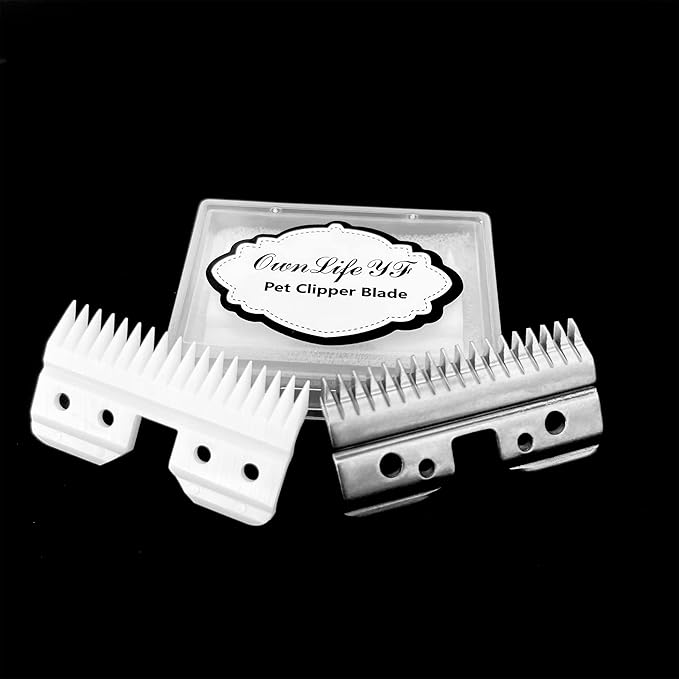 18 Teeth Ceramic and Steel Clipper Blades for Oster Fast Feed, A5 Dog Grooming Clipper, Replacement Ceramic Blades Compatible with Andis Detachable Blade Parts, Wahl KM Series Cutter