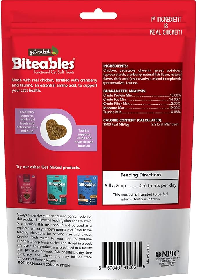 Get Naked Biteables Natural Soft Treats for Cats, Cat Health Plus, Chicken Feast Recipe, 3 oz, 1 Pouch (Pack of 2)