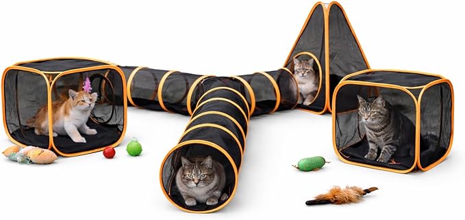 Outdoor Cat Tunnel Playset with Pop-Up Cubes & Tent – Portable Mesh Cat Playpen for Yard, Secure Enclosed Tunnel System for Cats, Kittens, Rabbits & Small Pets
