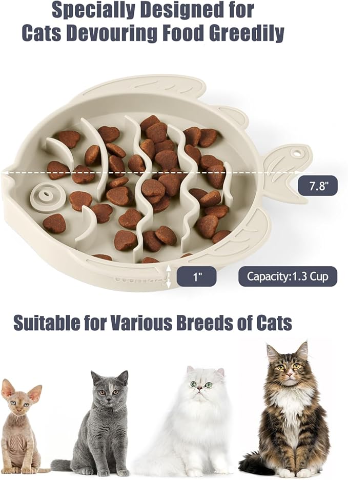 Coomazy 2-in-1 Silicone Slow Feeder Dog Cat Bowls, Lick Mat Interactive Puzzle Toy for Pets Food Training, Keeps Dogs Cats Busy, Prevents Puppy Kitty Overeating (Beige, 1.2 Cup)