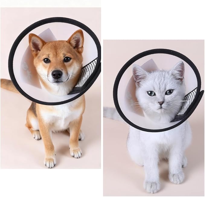 Adjustable Soft Pet Cone Collar for Dogs and Cats - Comfortable Elizabethan Collar for Surgery Recovery, Wound Protection, Grooming & Licking Prevention (Black, M)
