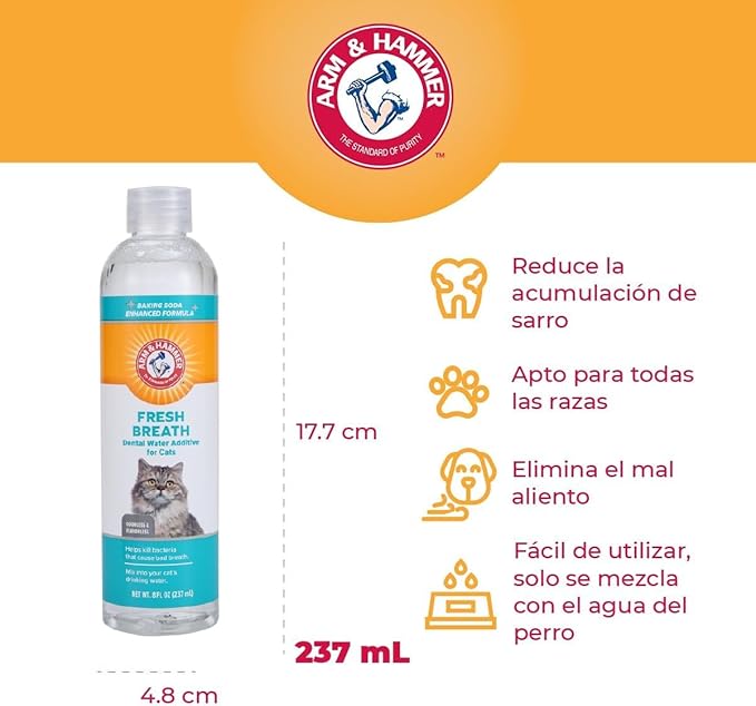 Arm & Hammer for Pets Advanced Care Dental Water Additive for Cats Cat Teeth Cleaning Product for All Cats Odorless and Flavorless Cat Dental Rinse, 8 Ounces - 2 Pack