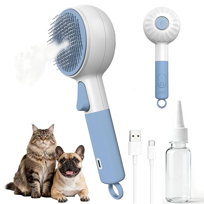 Cat Steam Brush, 3 in 1 Steamy Dog Brush for Shedding and Grooming, Electric Spray Pet Hair Brush with Water Spray for Massage, Cleaning, Removing Tangled Loose Hair, Anti-Static Comb for Cats Dogs