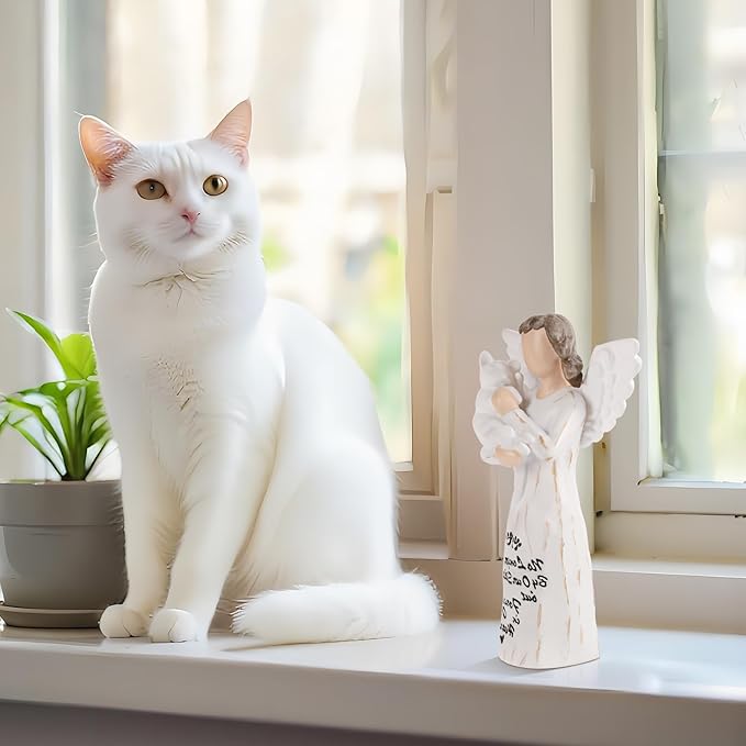 Cat Memorial Gifts, Cat Memorial Gifts for Loss of Cat, Pet Cat Remembrance Gifts, Cat Angel Figurine Statue for Cat Lovers in Memory of Their Beloved Cat(White Angel Cat)