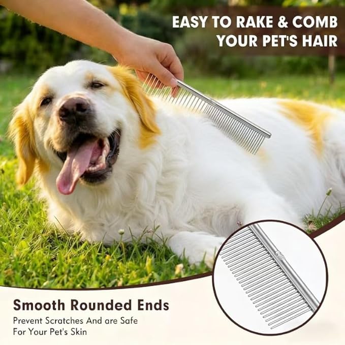 3 Pack Dog Combs Cat Comb Flea Comb Professional Grooming Tool for Long and Short Haired Dog Cat and other pets Stainless Steel Dog Cat Grooming Combs with Rounded Tooth for Remove Fleas Lice Eggs