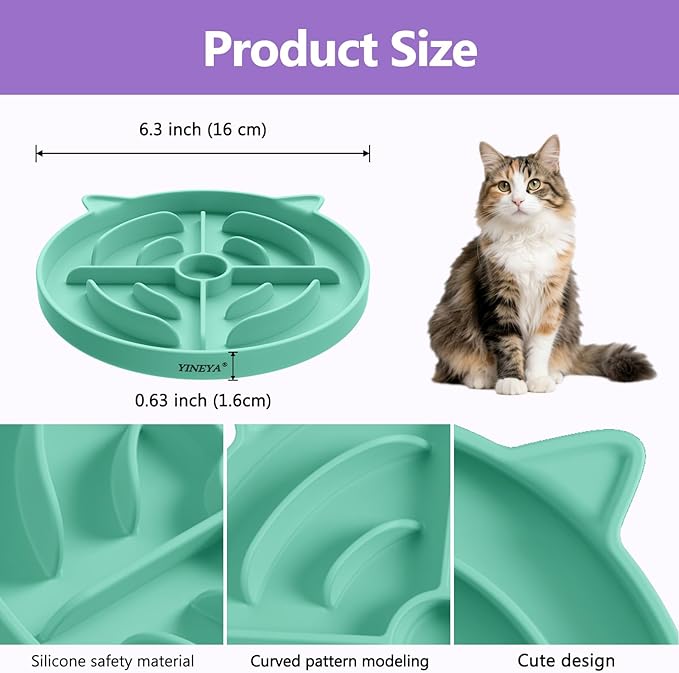 YINEYA 2 Pcs Silicone Slow Feeder Cat Bowl, Cat Slow Feeder for Food Training, Interactive Puzzle Bowls for Puppy, Kitten Dishes to Prevent Overeating, Treat Toys Suitable for Dry and Wet Food