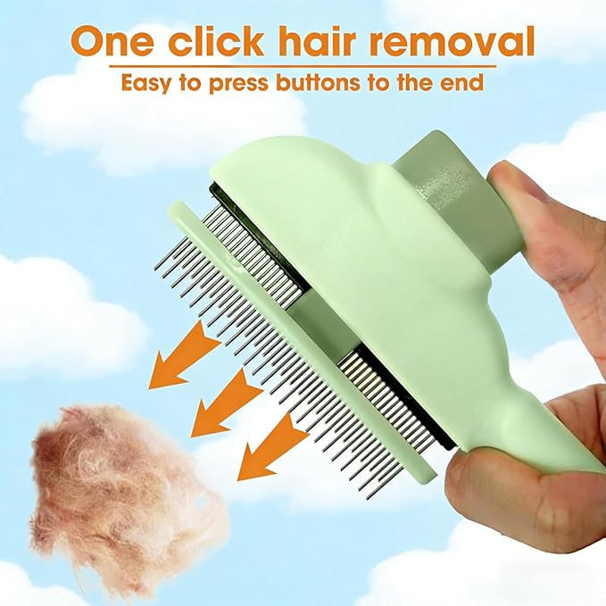 Fine Tooth Flea Comb for Cats and Dogs, Dual-Purpose Pet Comb for Grooming and Massaging, Gently Remove Fleas with Easy Release Button for Short and Long Hair (2 PCS)