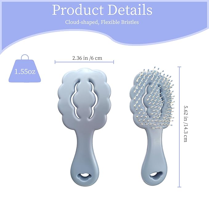 Cloud-Shaped Soft Bristle Small Dog Brush - Hollow Back Design for Easy Grooming - Ideal for Yorkie, Shih Tzu, Maltese Maltipoo Pomeranian- Puppy Essentials , Pet Hair Removal Essentials (Blue)