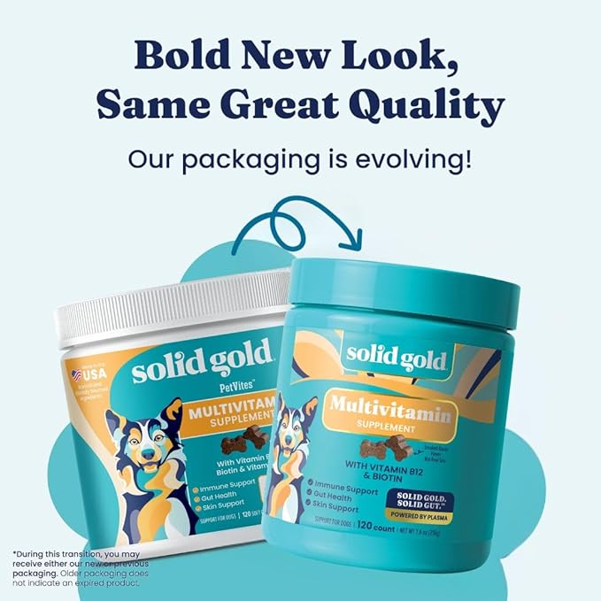 Solid Gold Dog Multivitamin - Soft Dog Vitamins & Supplements Chews - All-in-One Heart, Immune, Brain, Skin, Coat & Gut Health Support w/Vitamin C, B12, Probiotics & Antioxidants - Bacon Flavor 120ct