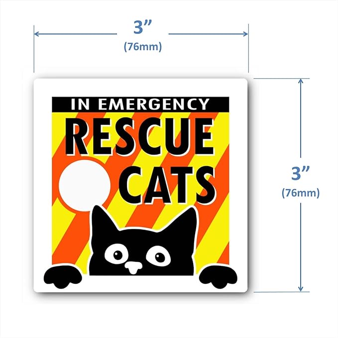 Emergency Cat Rescue Sticker,Save Our Pets Inside Vinyl Decal (Cats 3x3 Inch),Fire Safety Alert,Save Your Cat, Reptile,In Case of Emergency Danger Pet in House Home Office RV Window Door Warning Sign