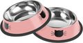 Serentive 2 Pcs Non-Slip Stainless Steel Small Cat Food Bowls - Unbreakable, Thicken 7 Oz Cat Dishes - Indoor, Removable Rubber Base, Easily Clean, Lovely Color