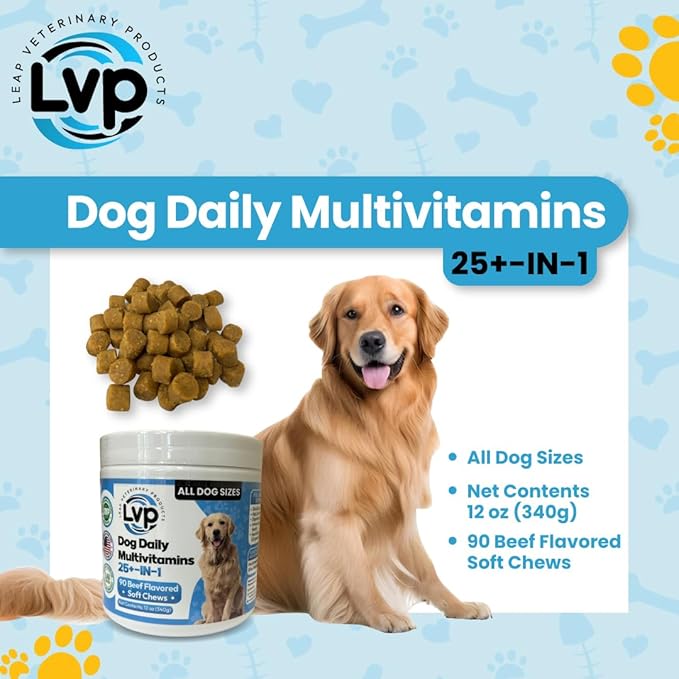 Multivitamins &Supplements for Dogs - Krill Oil, Omega 3,6,9, pre&probiotics, Essential Vitamins, for Hip & Joints, Skin &Coat,Digestive, Immunity Support (90 Chews)