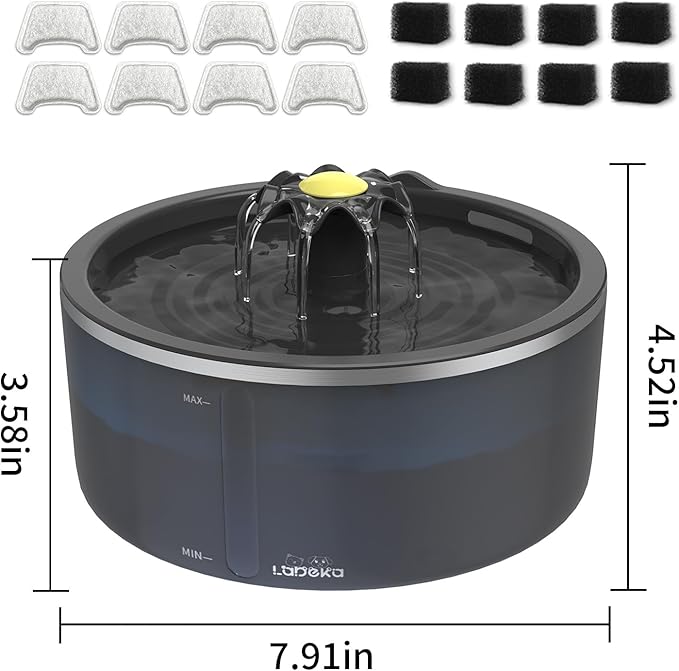 Cat Water Fountain with Dual Filtration System, 2.5L/84oz Pet Water Fountain for Cats Inside, Cat Fountain for Drinking with Ultra Quiet Pump(≤20dB)& LED Blue Light - for Pets Small Animals(8Filters)