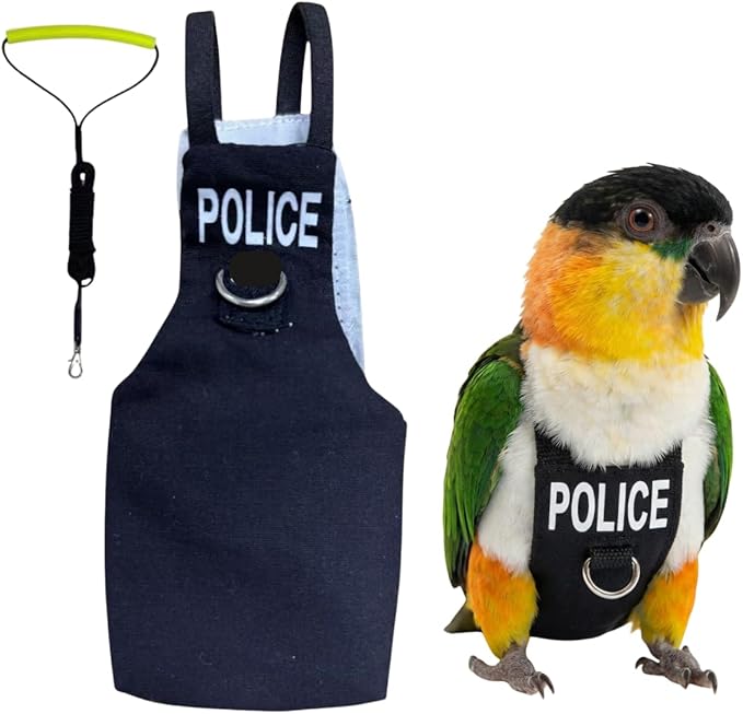 Bird Diaper Flight Suit, Cute Cosplay Parrot Clothes, Easy-to-Wear Washable Nappy, Durable Metal Ring Harness for Cockatiel, Conure, African Grey, Parakeet Outdoor Flying (with Leash,XL)