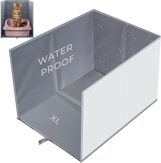 27.8"L×19.5"W×16.93"H Foldable Cat Litter Box Enclosure Splash Guard with Removable Mat Large High Sided for Litter Pan Water Resistant Easy Clean Anti-Leakage Pee Shields Privacy Screen